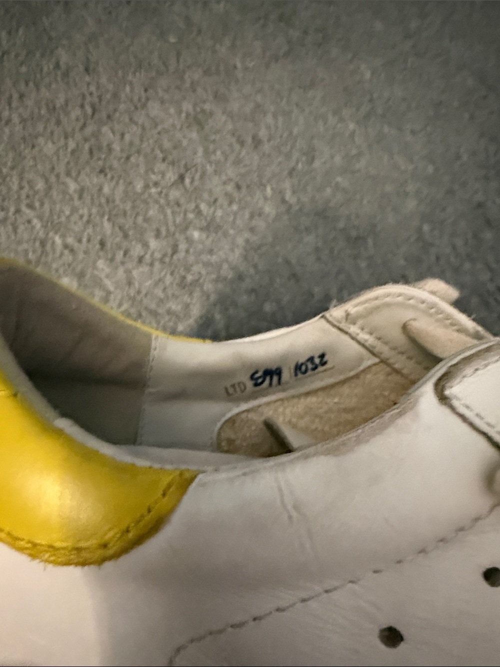 Golden Goose Super-Star Low Top White Sneakers with Yellow Heel Accent - Picture 5 of 5